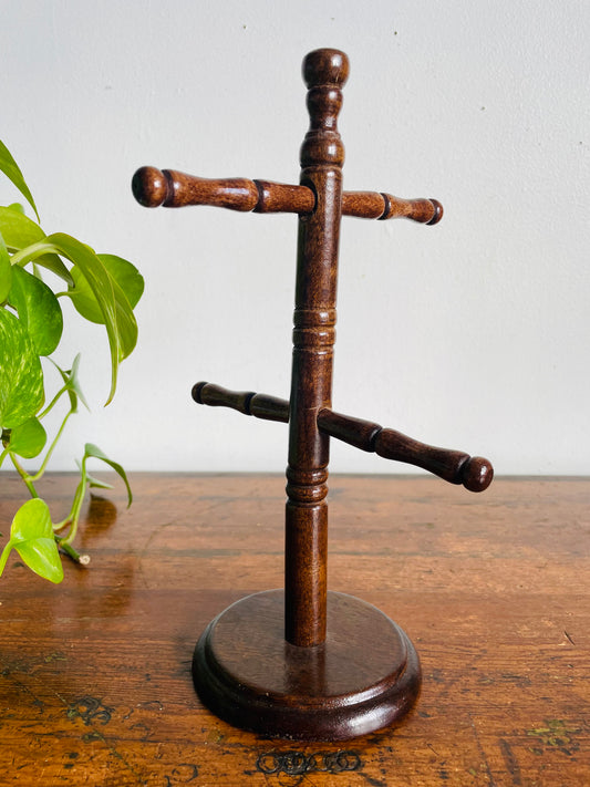 Vintage Wooden Mug Tree Holder Rack with 4 Arms