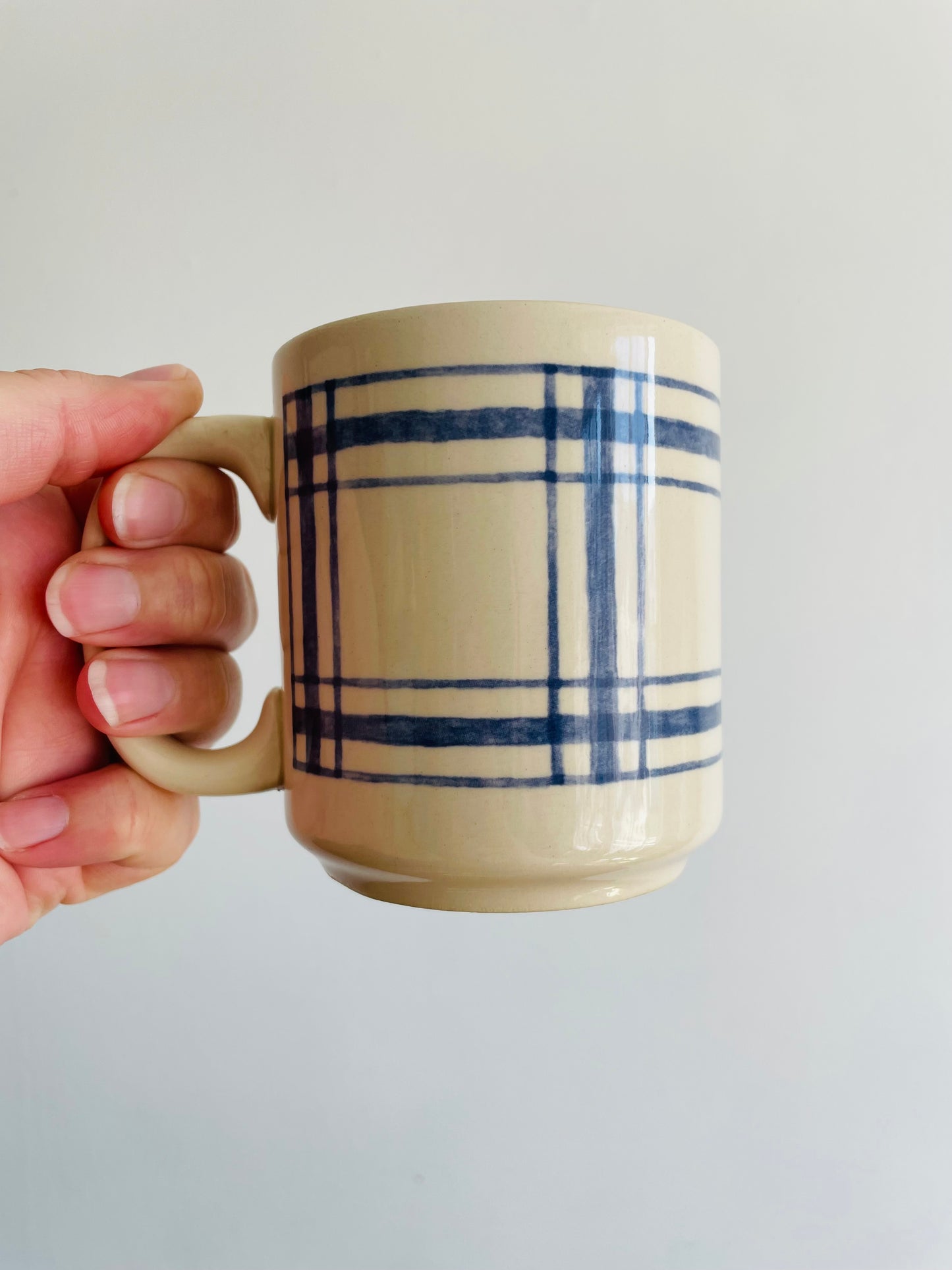 Eaton Home Blue Checkered Tartan Pattern Mugs - Set of 4 - # 2