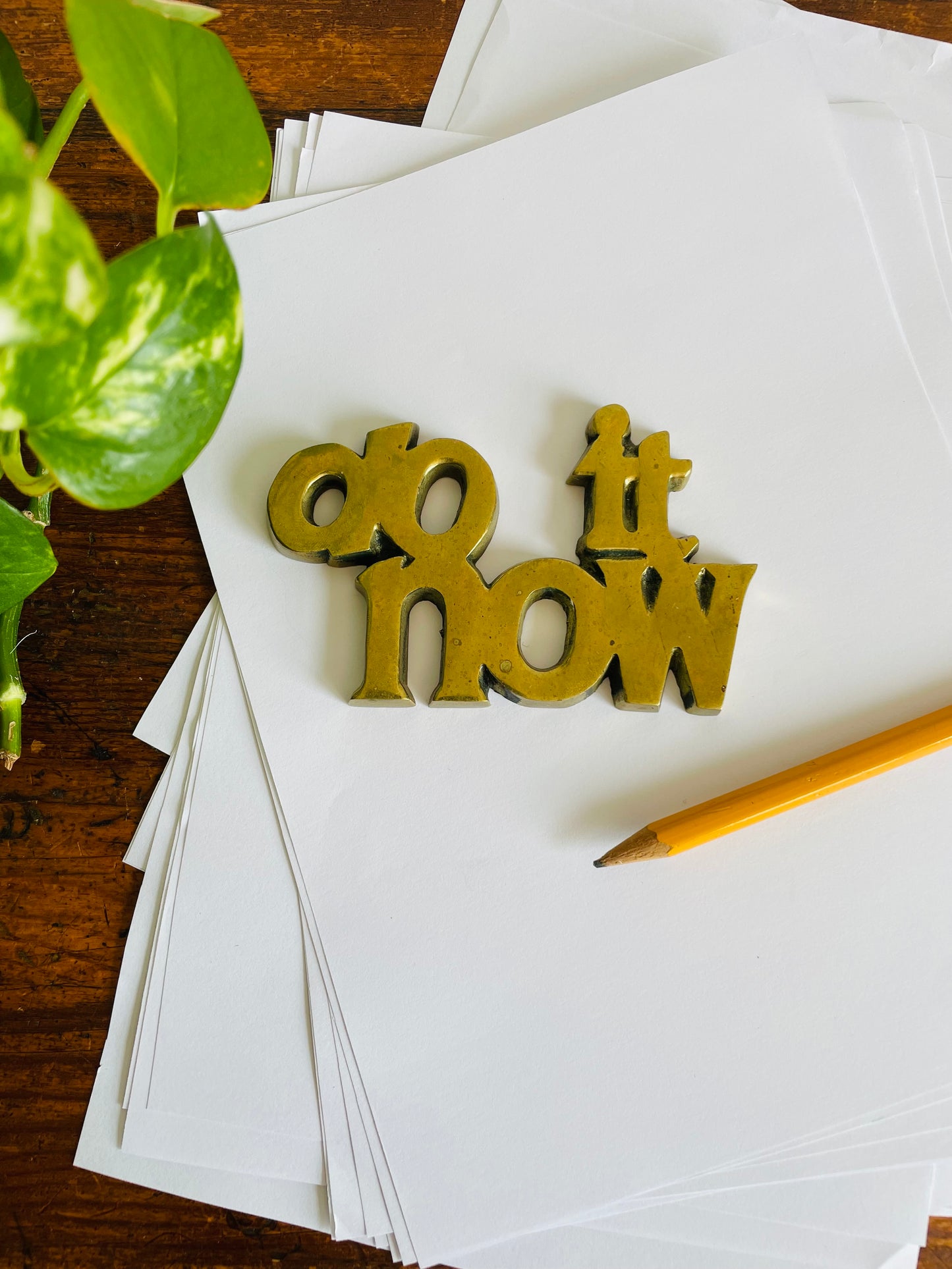 Vintage Solid Brass Do It Now Paperweight Figurine