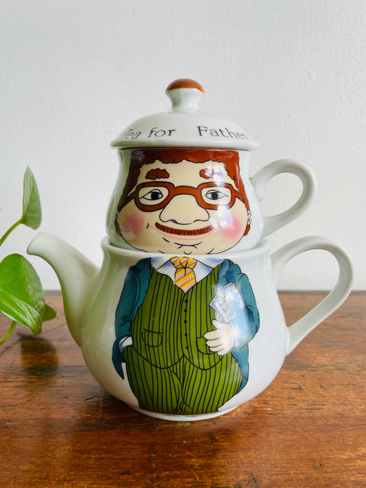Vintage Tea For Father Stacking Teapot with Mug - Made in Korea - Set of 3 Pieces