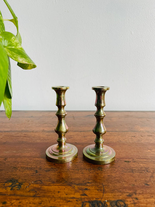 Heavy Brass 4" Candlestick Holders - Set of 2