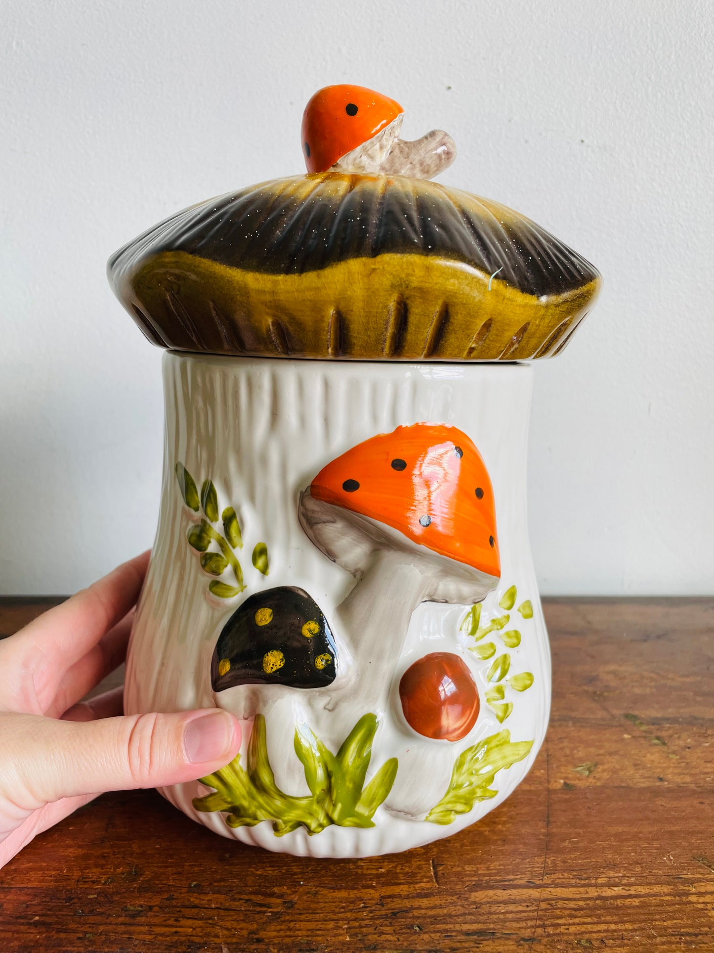 Vintage Large Laurentian Pottery Merry Mushroom Kitchen Canister Jar with Lid #2 - Made in Canada