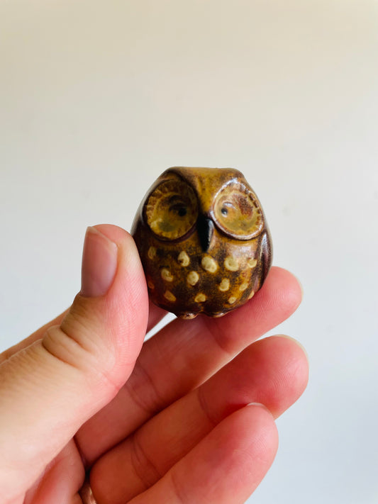 Vintage Teeny Tiny Absolutely Adorable Round Pottery Owl Miniature Figurine