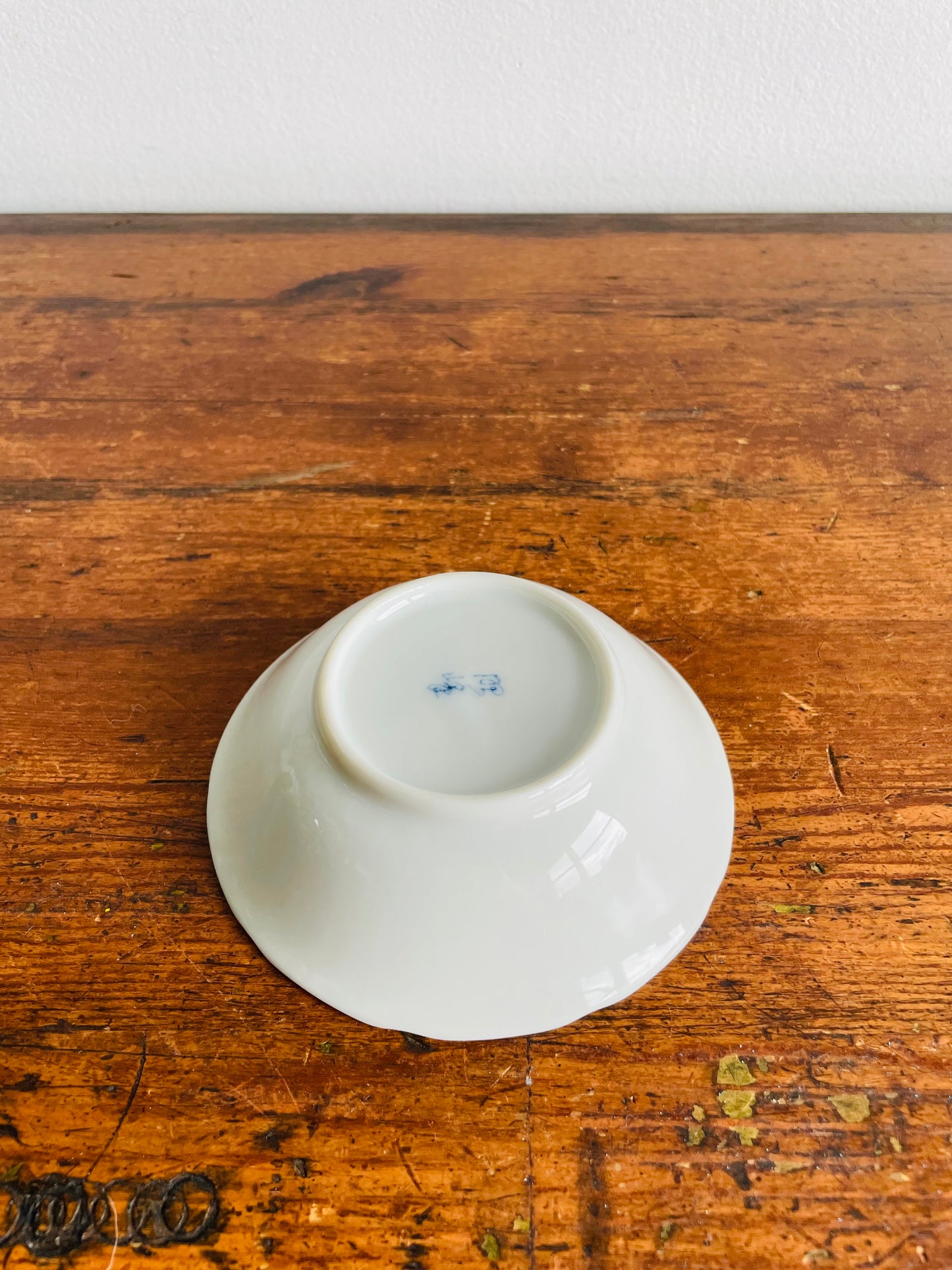 Japanese Trinket Bowl Dish with Blue Flower Design