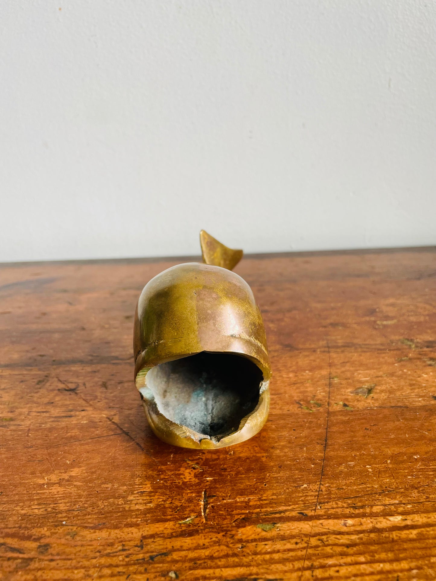 Vintage Solid Brass Open-Mouth Whale Figurine - Ashtray, Trinket Dish, Cone Incense Burner, Etc.