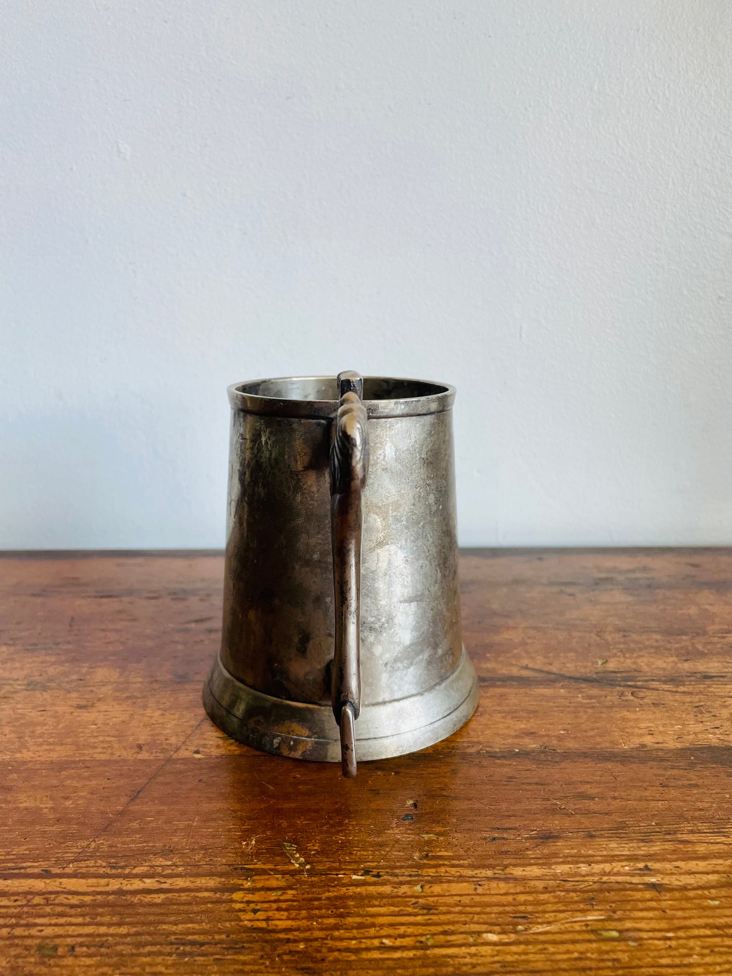 Vintage Sheffield England Pewter Silver Tankard Cup with Lion Handle