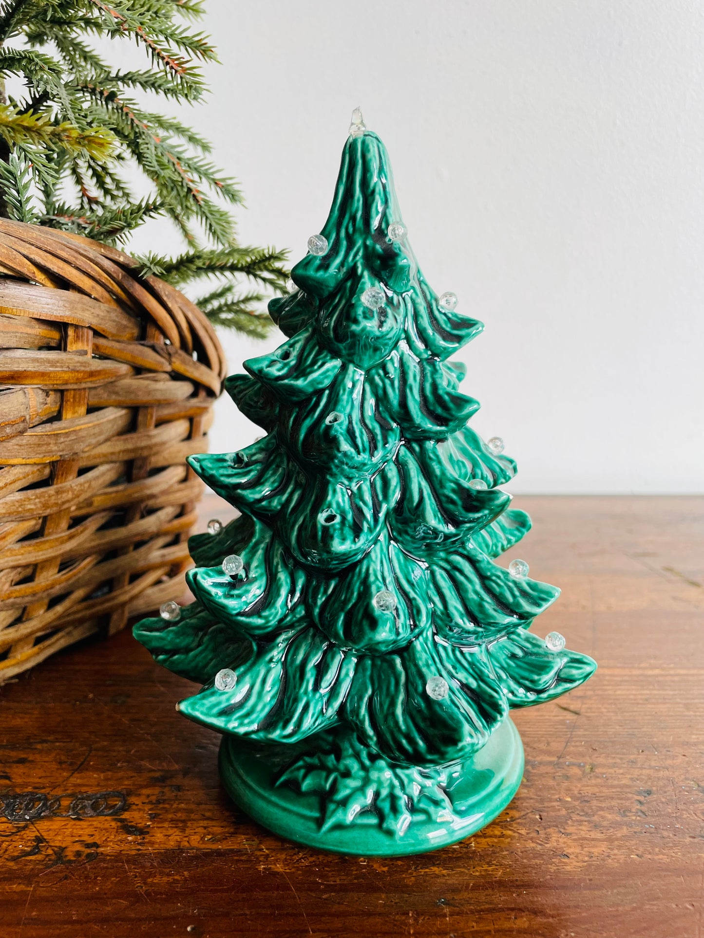 Miniature Green Ceramic Light Up Christmas Tree with Clear Bulbs (2005)