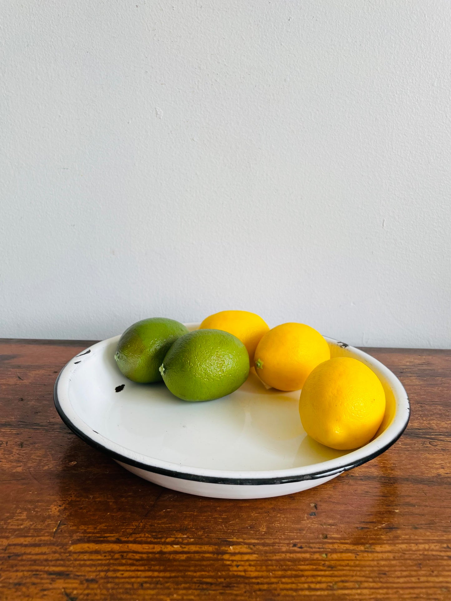 White Enamelware Pie Dish Plate with Black Rim