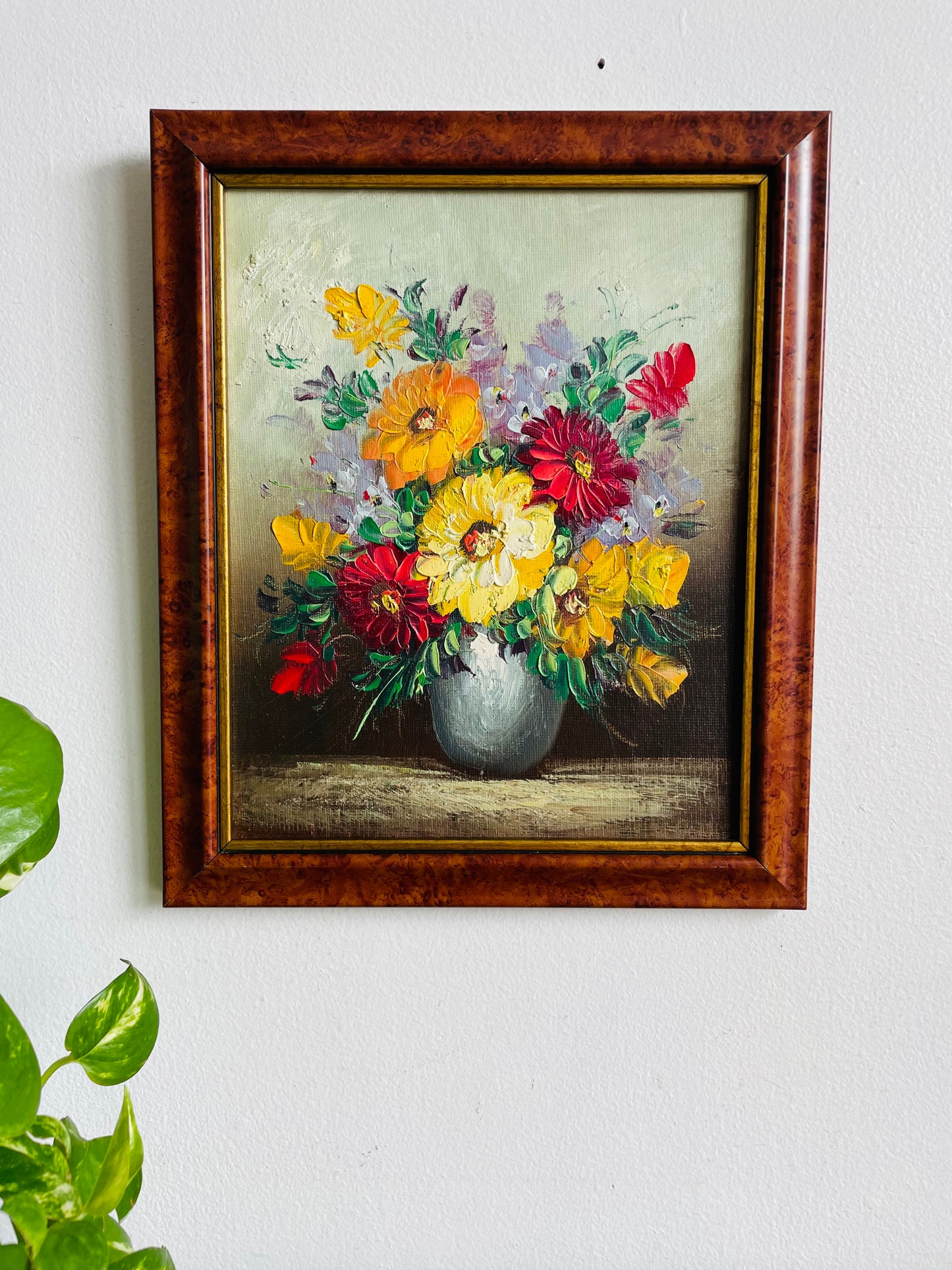 Vintage Original Art Floral Still Life Painting Picture of Flowers in Vase