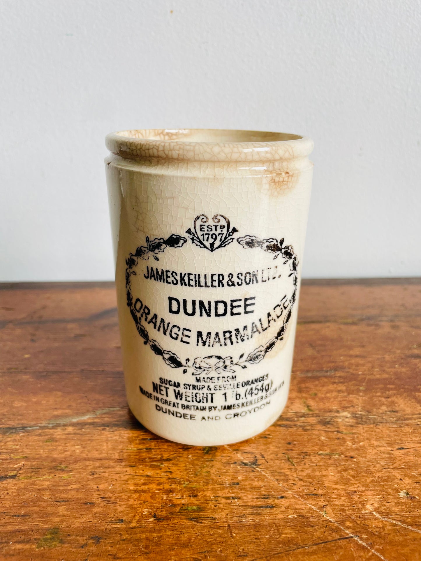 Antique Vintage James Keiller & Son Ltd. Dundee Orange Marmalade Scottish Stoneware Crock - From Between 1875-1928