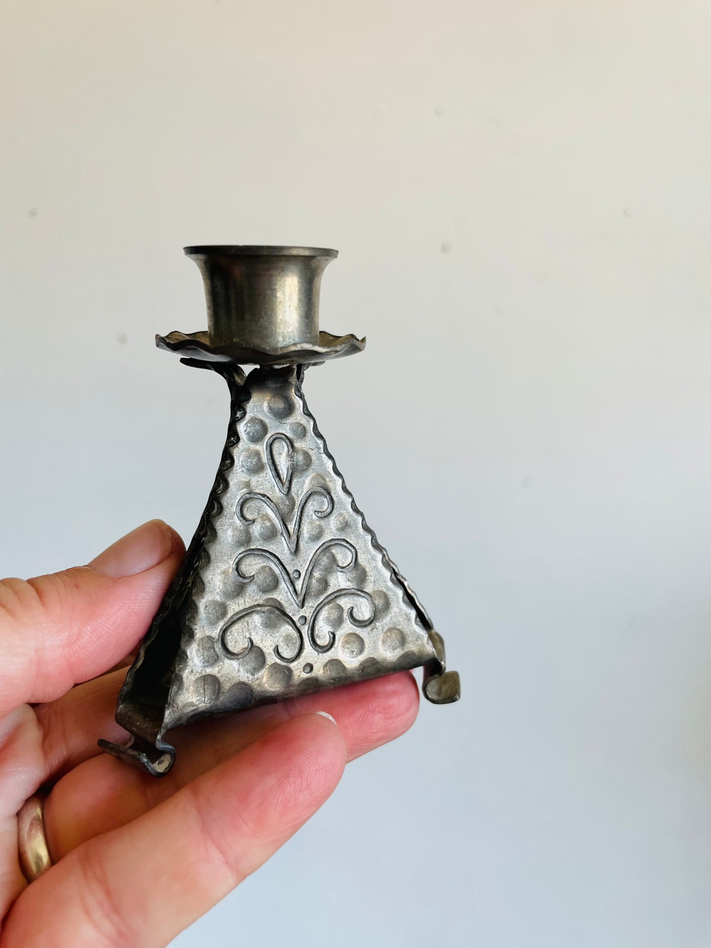 Vintage Mid-Century Norwegian KNL TINN Silver Pewter Candle Holder
