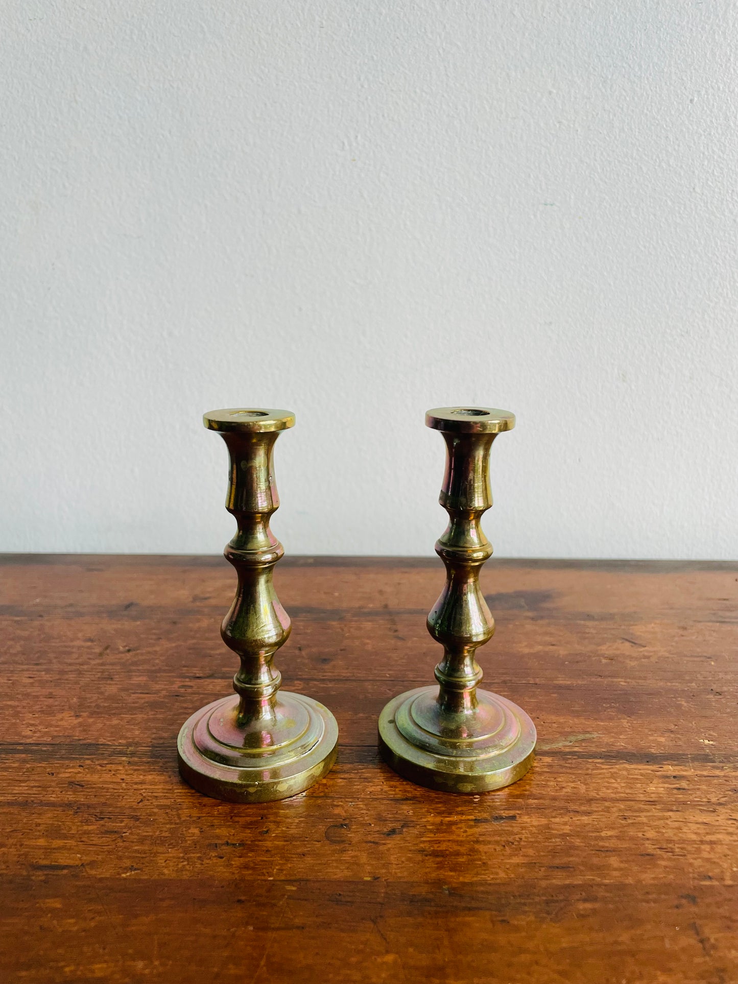 Heavy Brass 4" Candlestick Holders - Set of 2