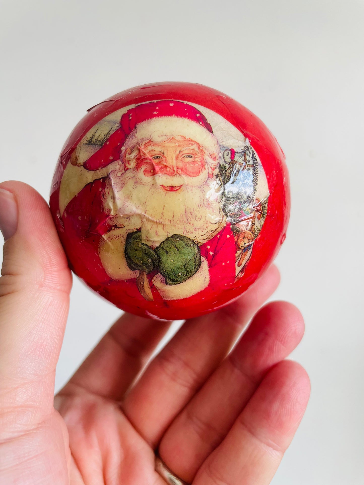 Vintage Collection of Handmade Decoupage Ornaments with Adorable Illustrations - Set of 4 - Deer, Children, Santa