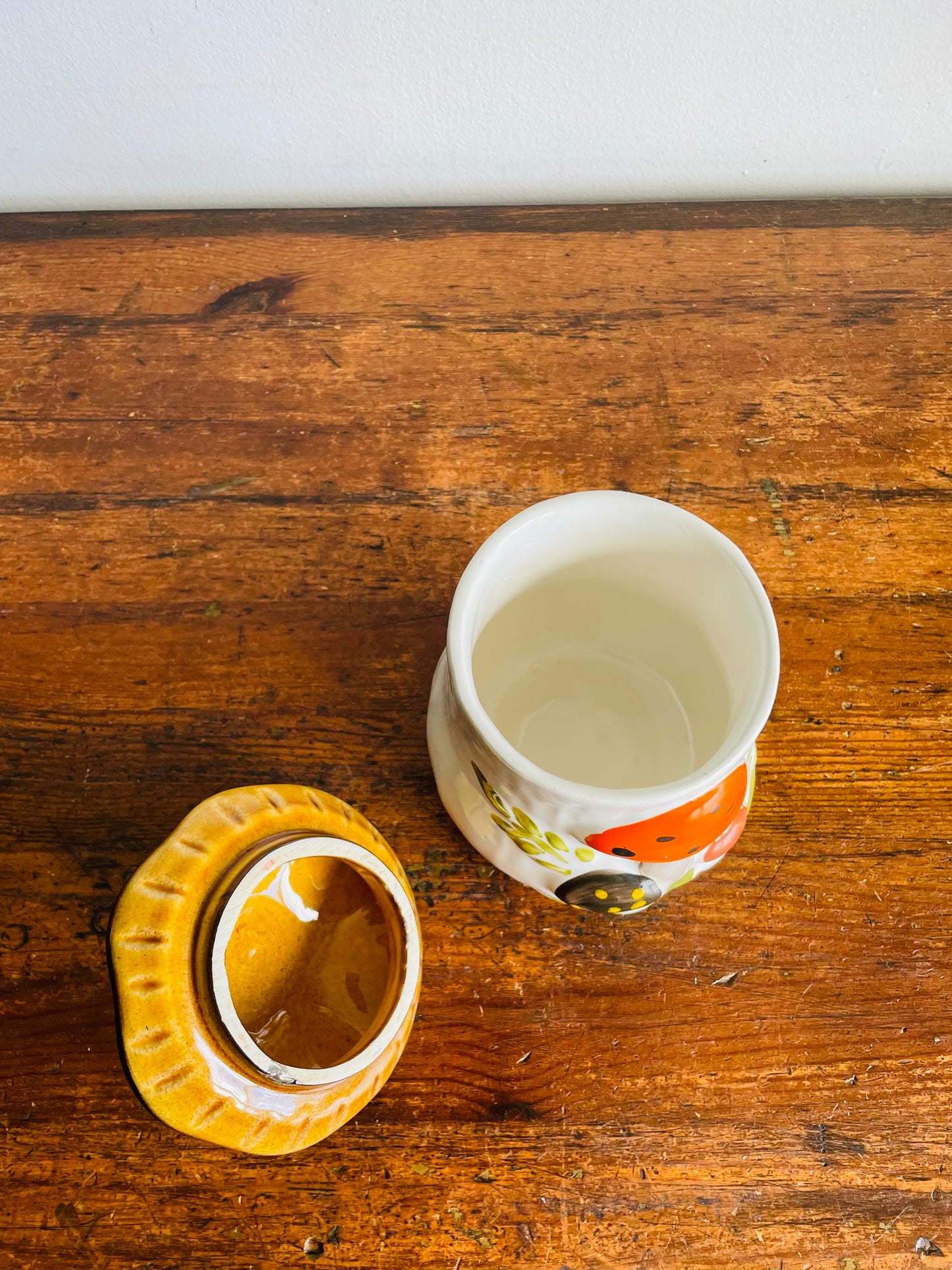 Vintage Medium Laurentian Pottery Merry Mushroom Kitchen Canister Jar with Lid - Made in Canada