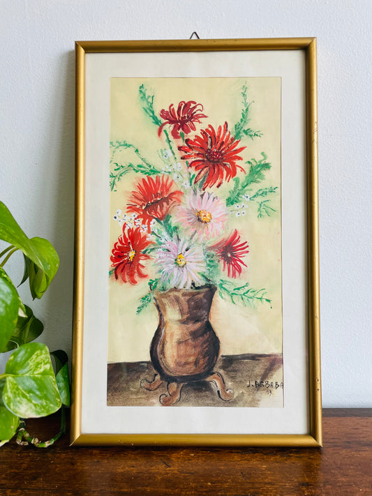 Original Art - Painting of Flowers in Vase - Artist Signed (1993)