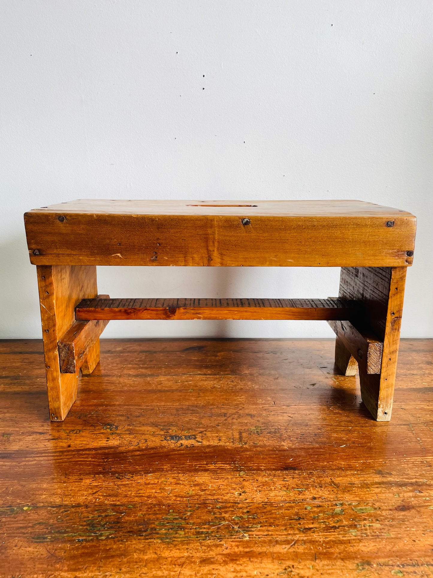 Vintage Wooden Step Stool / Carry Bench - Primitive Rustic Modern Cottage Decor - No Shipping