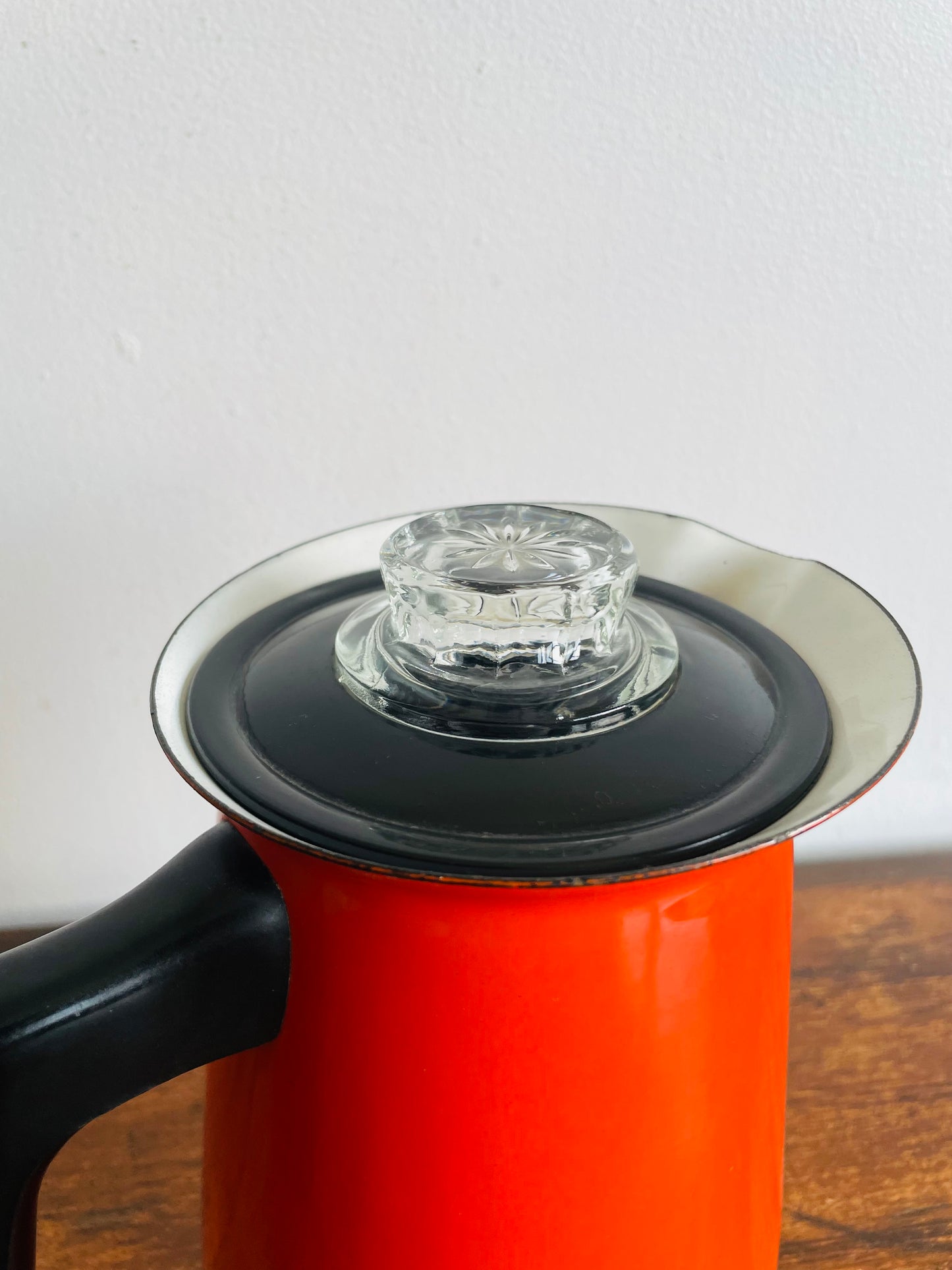 Mid-Century Modern Vibrant Orange Enamel Coffee Percolator or Tea Kettle