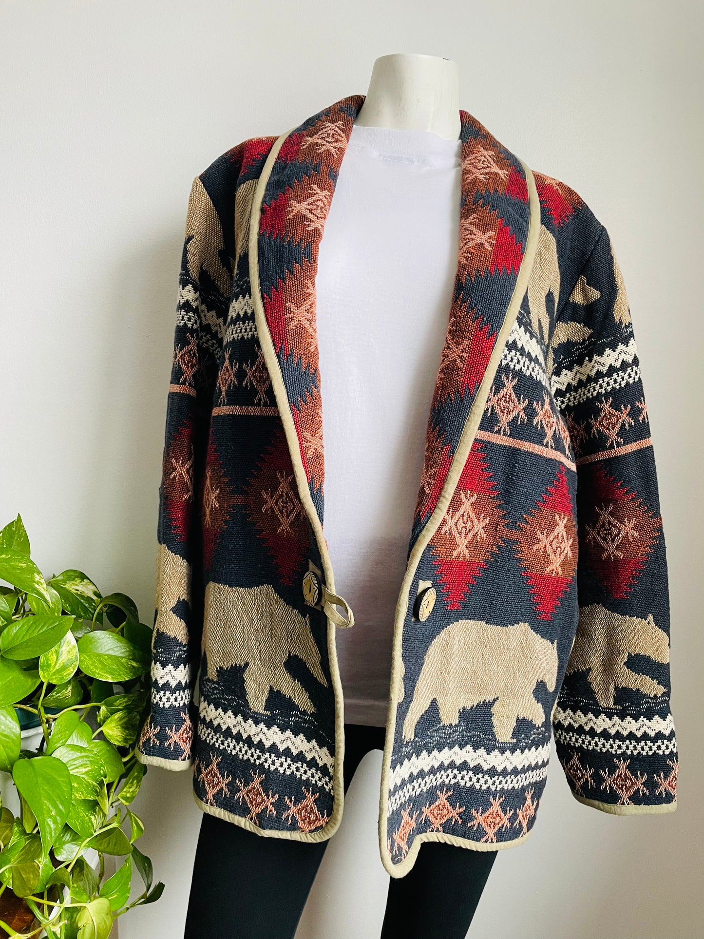 Flashback Tapestry Fabric Jacket with Grizzly Bear Design - 100% Cotton - Made in India