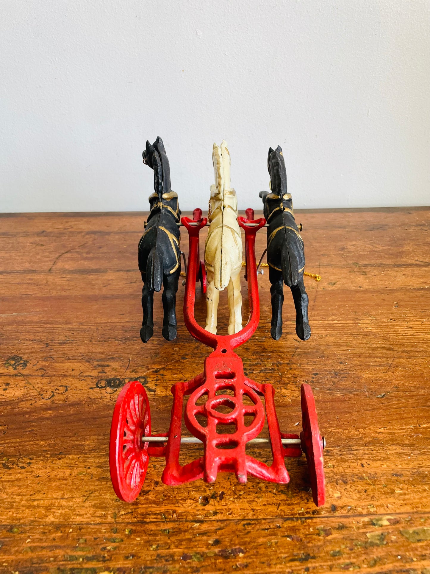 Vintage Hubley Cast Iron Three Horse Drawn Patrol or Fire Wagon with Driver Figure - Please Read