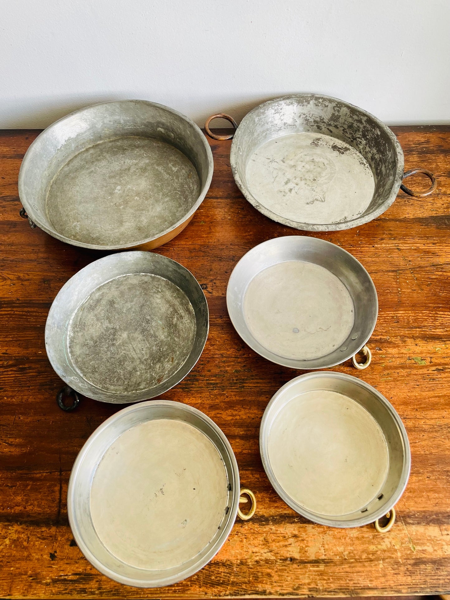 Vintage / Possibly Antique Iron Cauldron Stand & Copper Pot Cooking Set - Hearth & Open Fire Cooking - Includes 6 Pans - French Farmhouse Kitchen - For Shipping Please Read Special Instructions