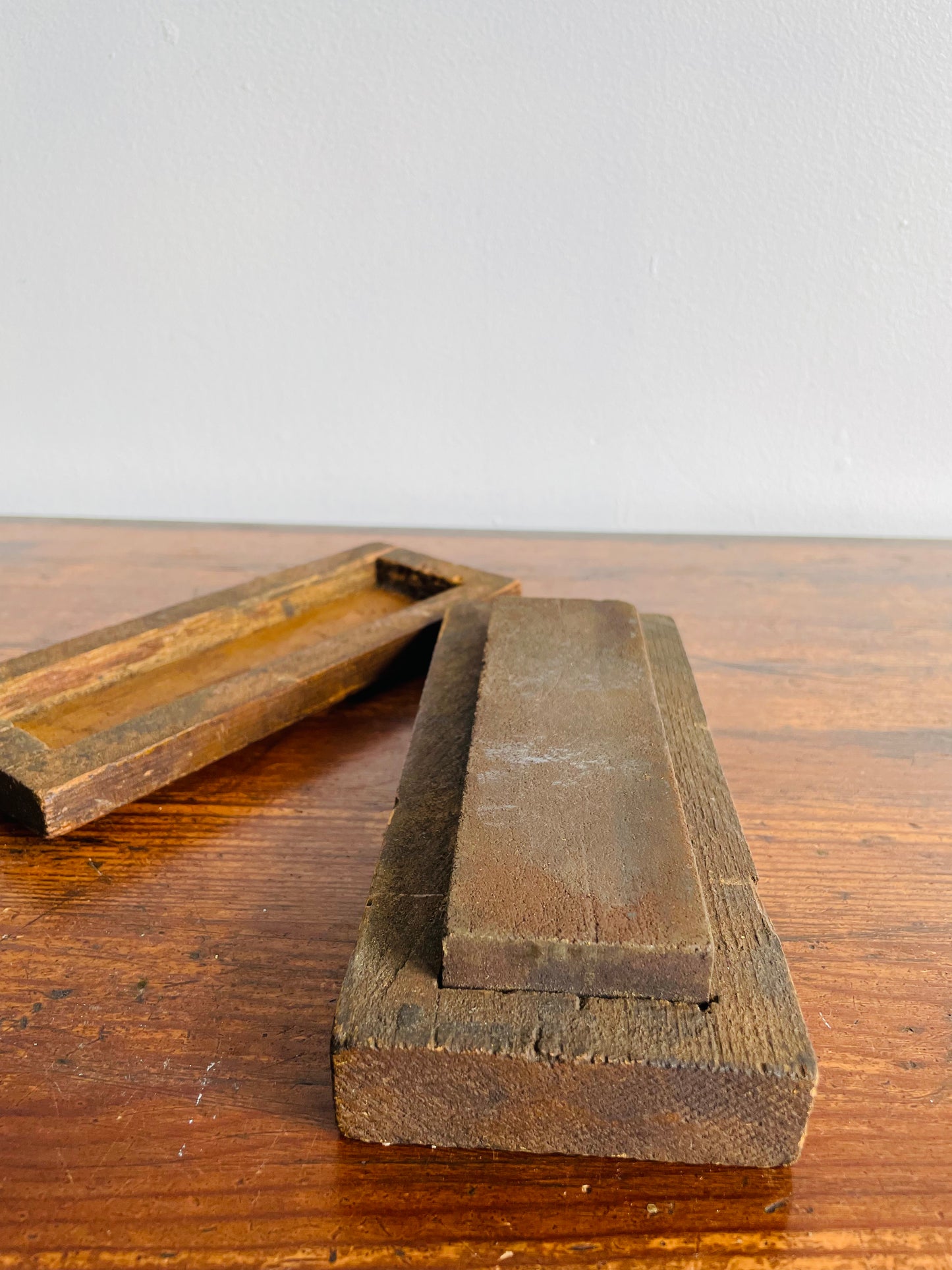 Antique Sharpening Stone Built Into Wood Box with Lid