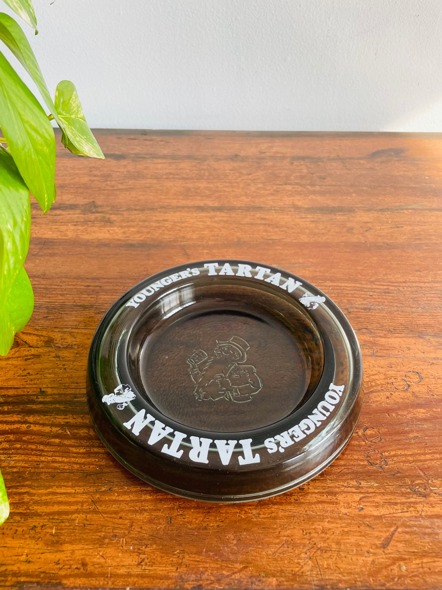 Younger's Tartan Ale Smoked Black Glass Ashtray or Trinket Dish - Edinburgh, Scotland Brewery