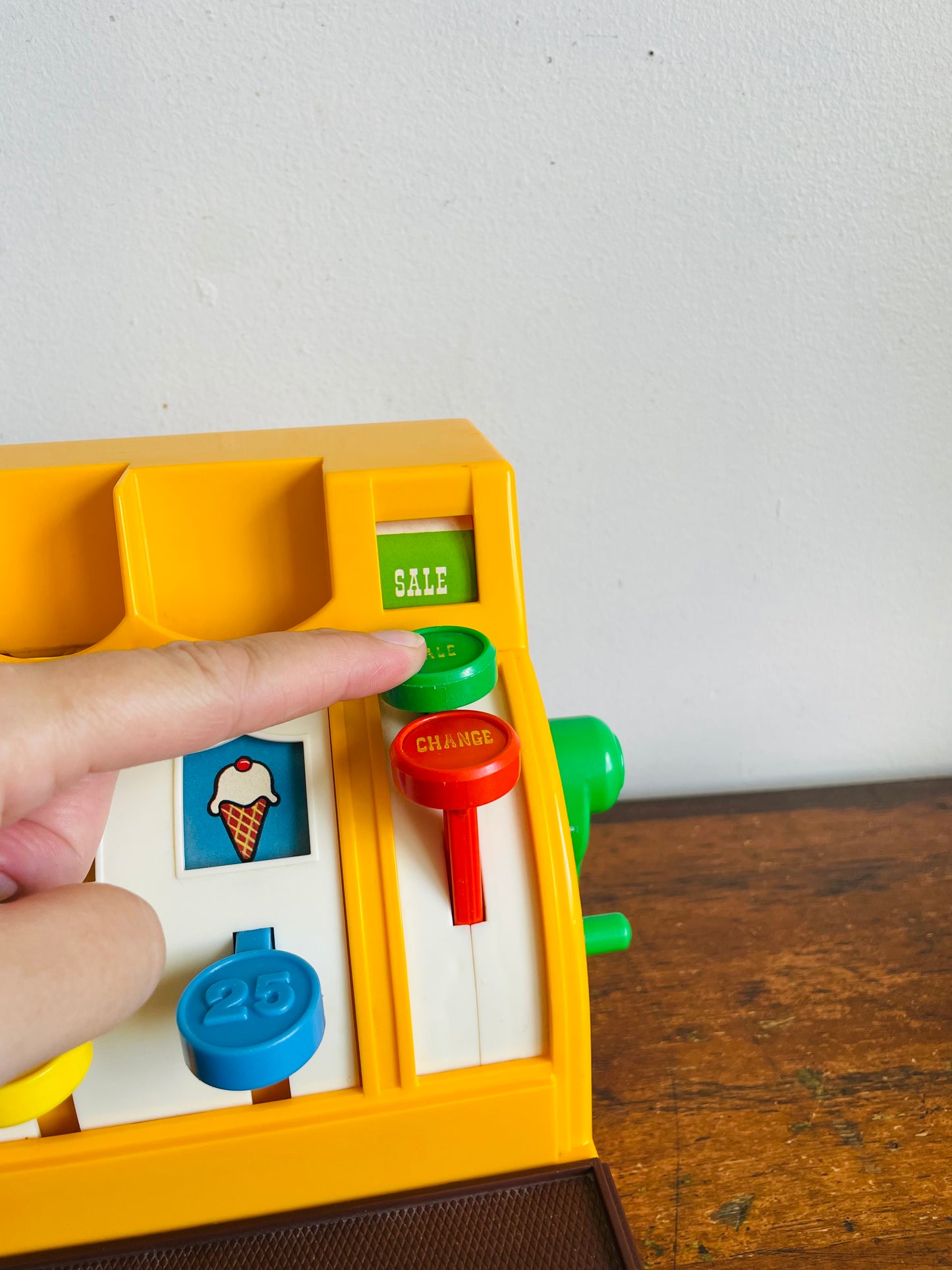 Vintage 1974 Fisher Price Toys Cash Register - Includes 6 Coins - Buttons, Bell, Drawer - Tested / Works!