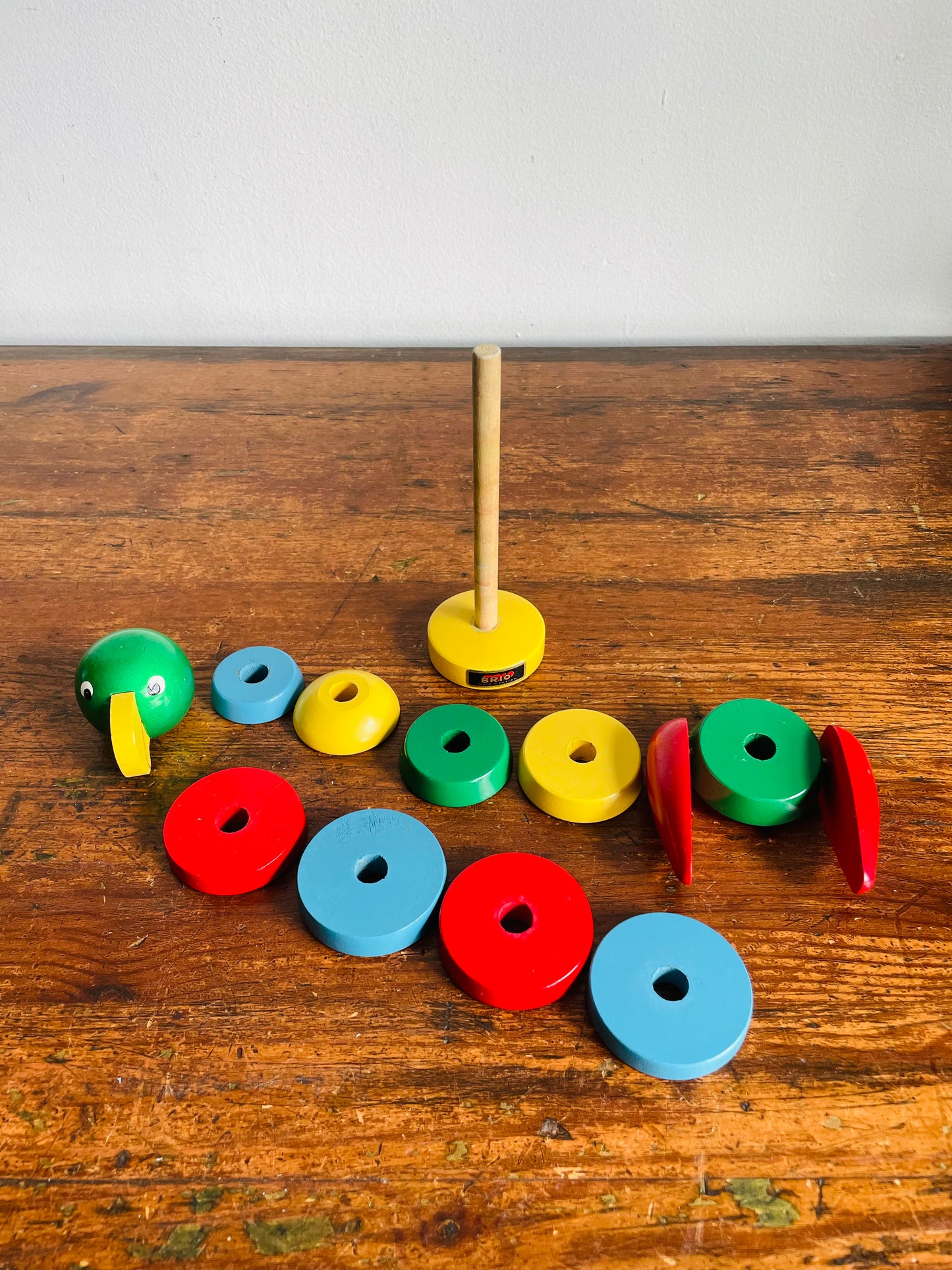Vintage 1960s Brio Wood Stacking Parrot Bird Toy - Made in Sweden