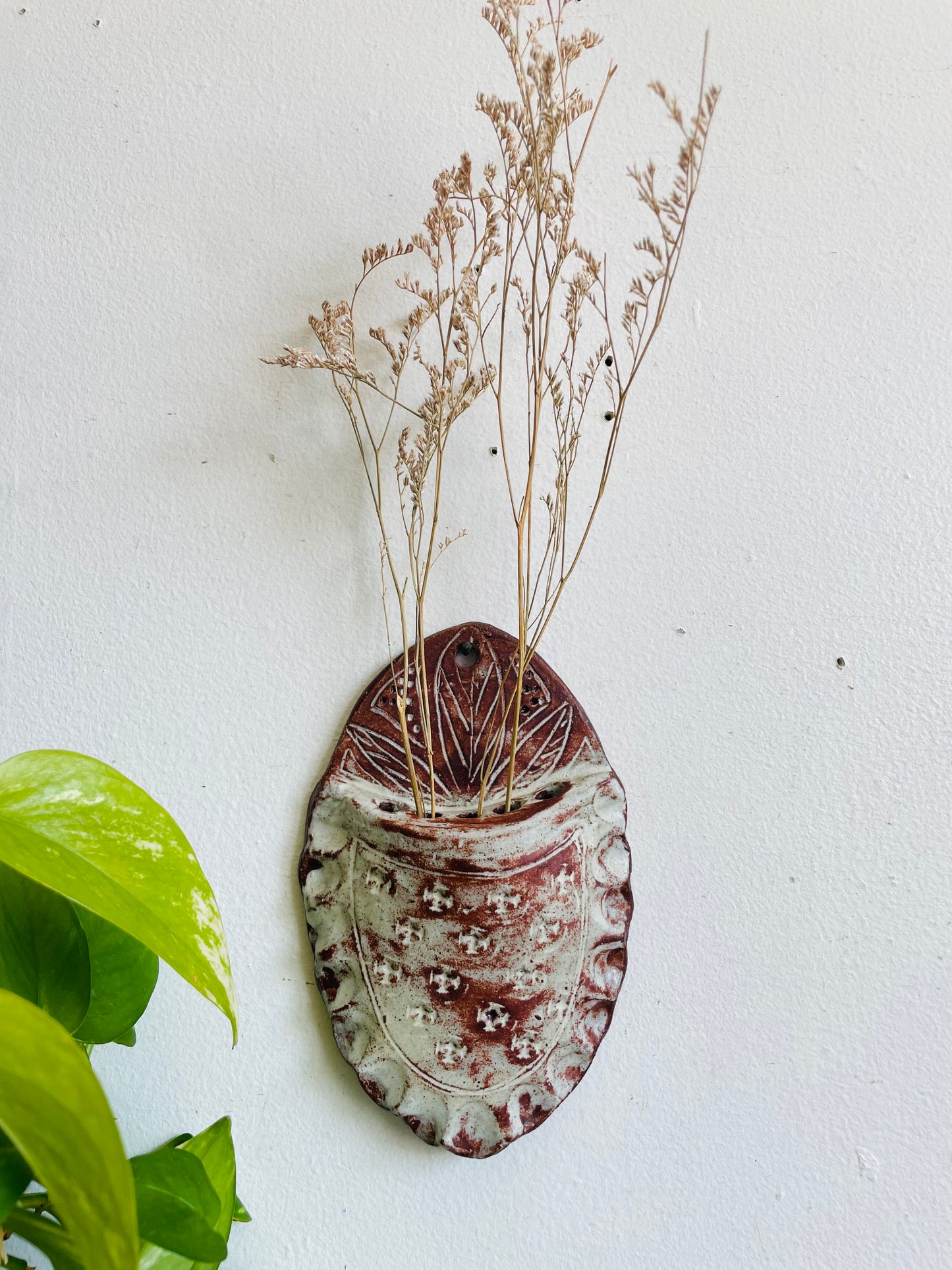 Vintage Studio Art Pottery Hanging Wall Pocket Vase