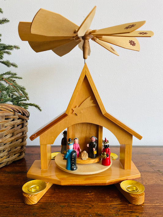 Wooden Christmas Pyramid Nativity Candle Carousel - Made in Taiwan