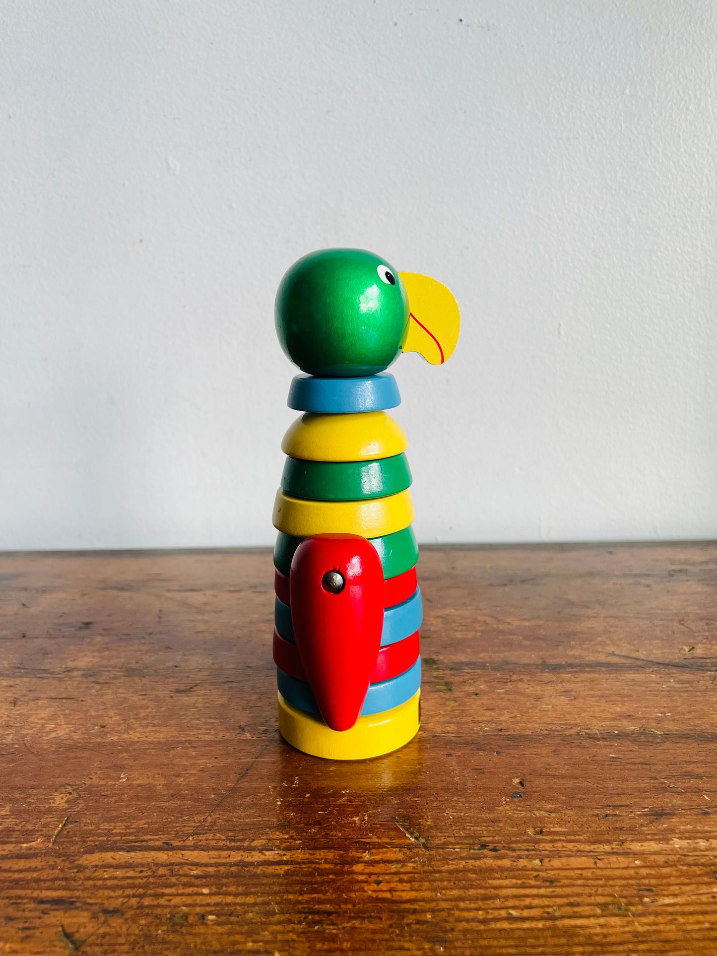 Vintage 1960s Brio Wood Stacking Parrot Bird Toy - Made in Sweden