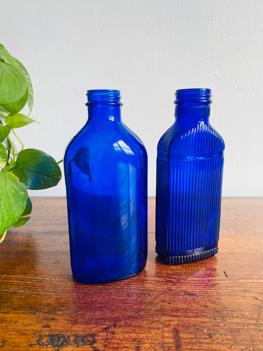 Cobalt Blue Glass Bottle Vases - Genuine Phillips Made in Canada - Set of 2