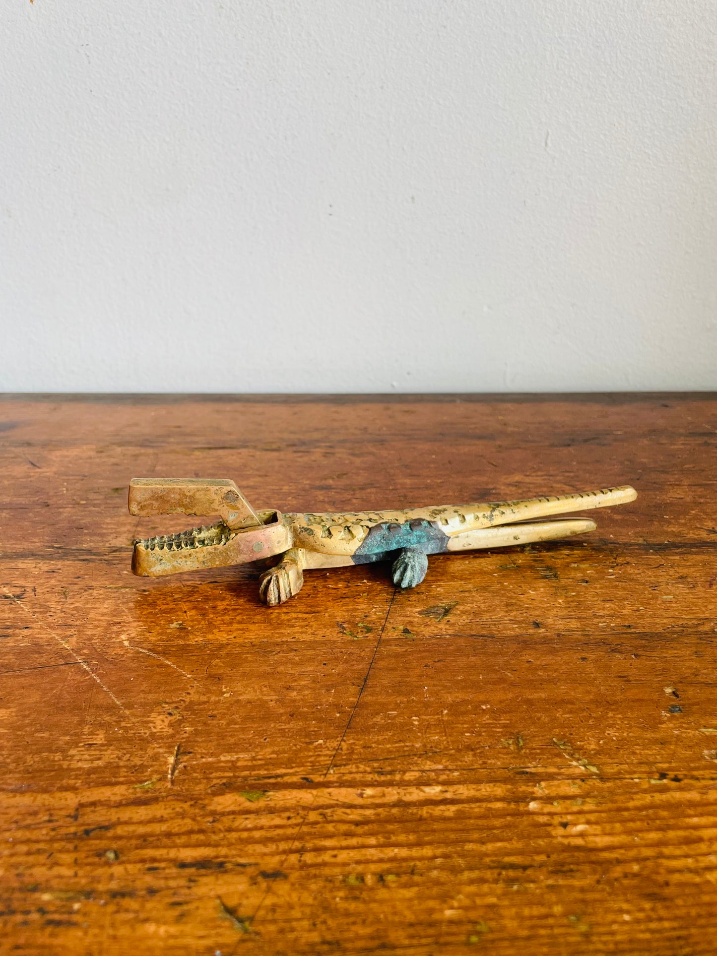 Vintage Solid Brass Alligator Nutcracker with Tarnish / Sold As-Is