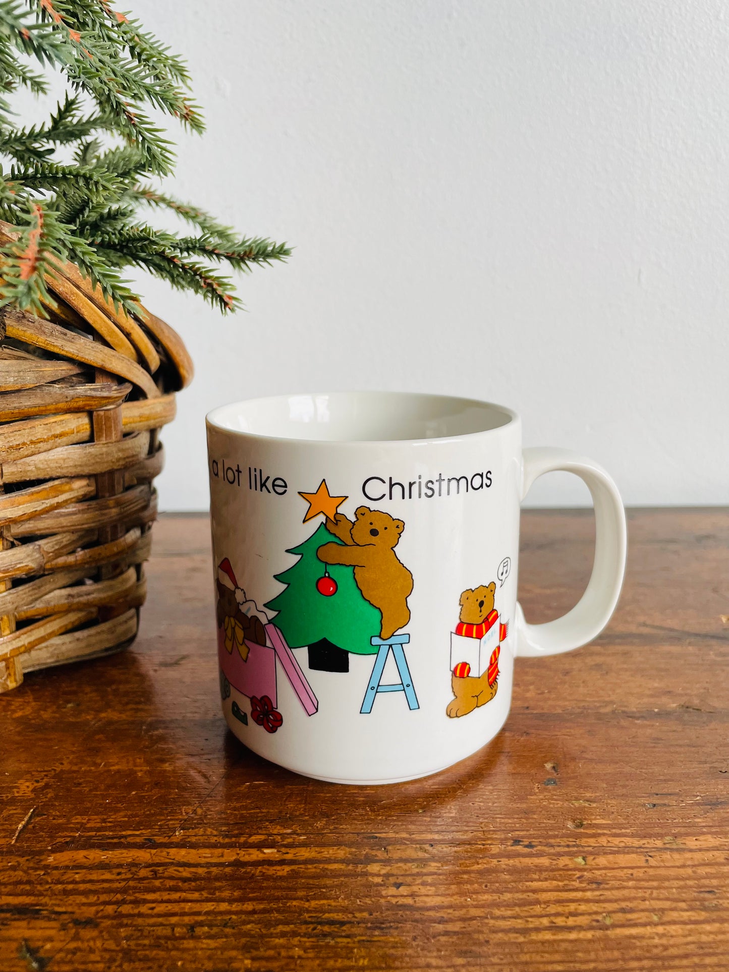 Russ Berrie & Co. Inc. Teddy Bear Mug - It's Beginning to Look a lot Like Christmas - Made in Korea