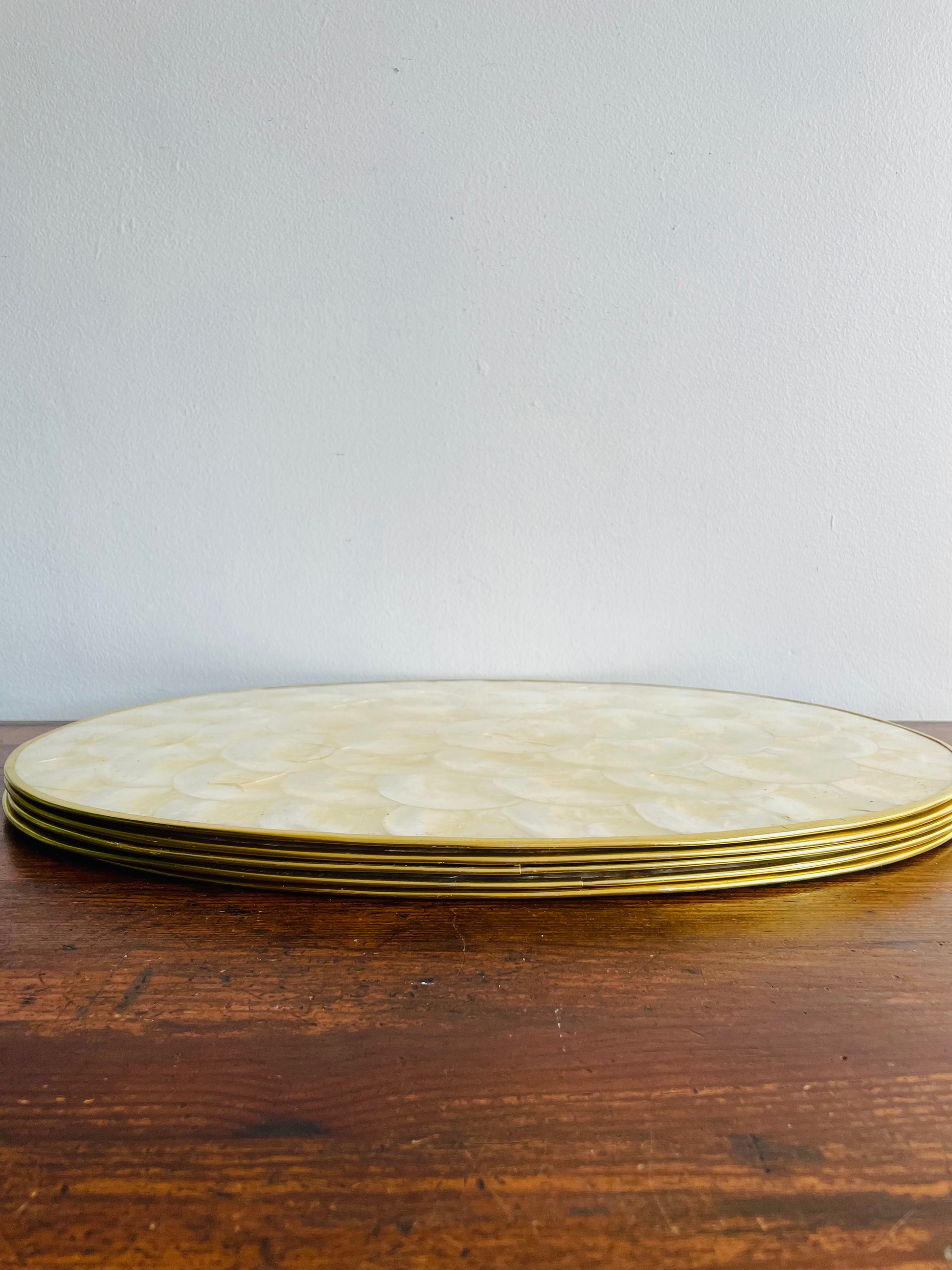 Full Size Genuine Capiz Shell Oval Placemats with Cork Backing by Shel