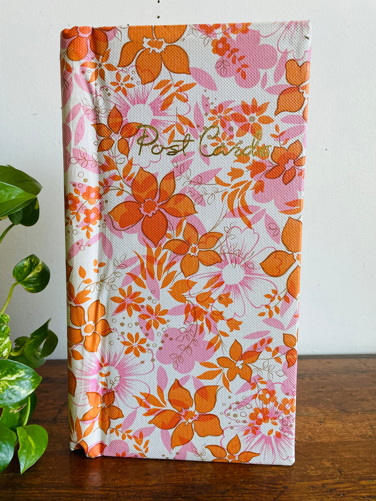Vintage Groovy Flower Power Postcard Photo Album Scrapbook with White, Orange & Pink Floral Design - Made in Hong Kong