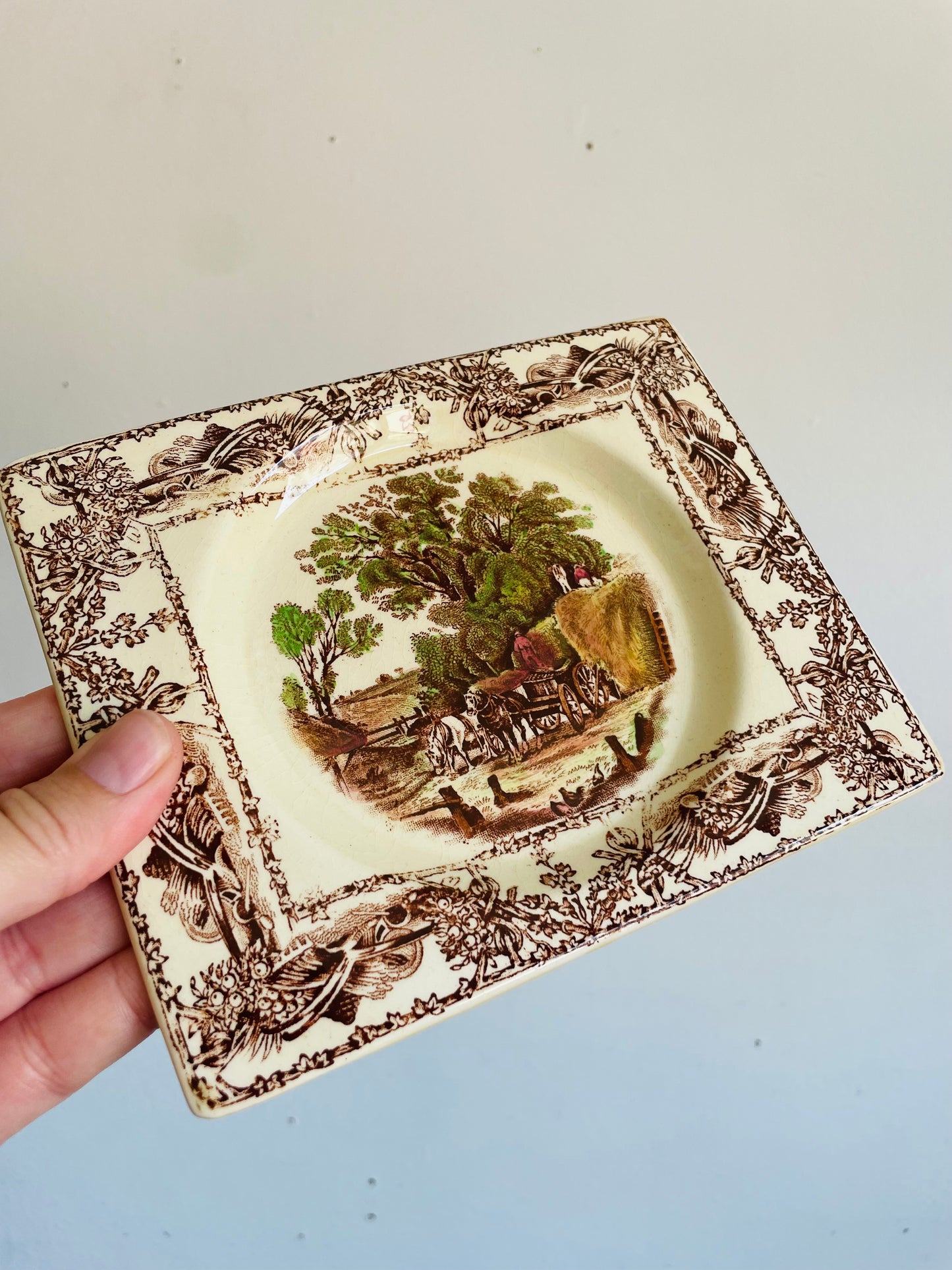 Vintage Royal Staffordshire Pottery A.J. Wilkinson Ltd. Rural Scenes Trinket Dish Plate - The Biarritz - Made in Great Britain
