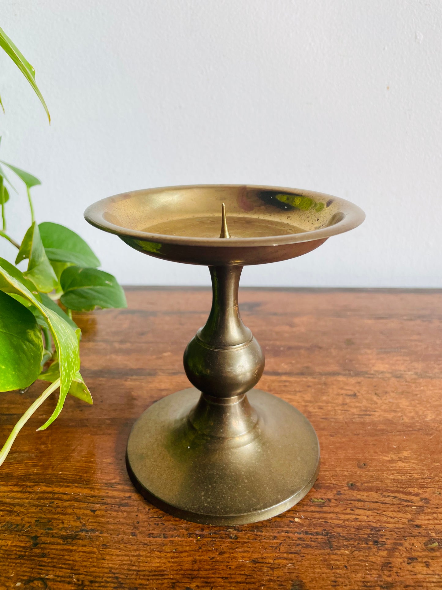 Vintage RIH Solid Brass 5" Pillar Candle Holder with Spike - Made in India