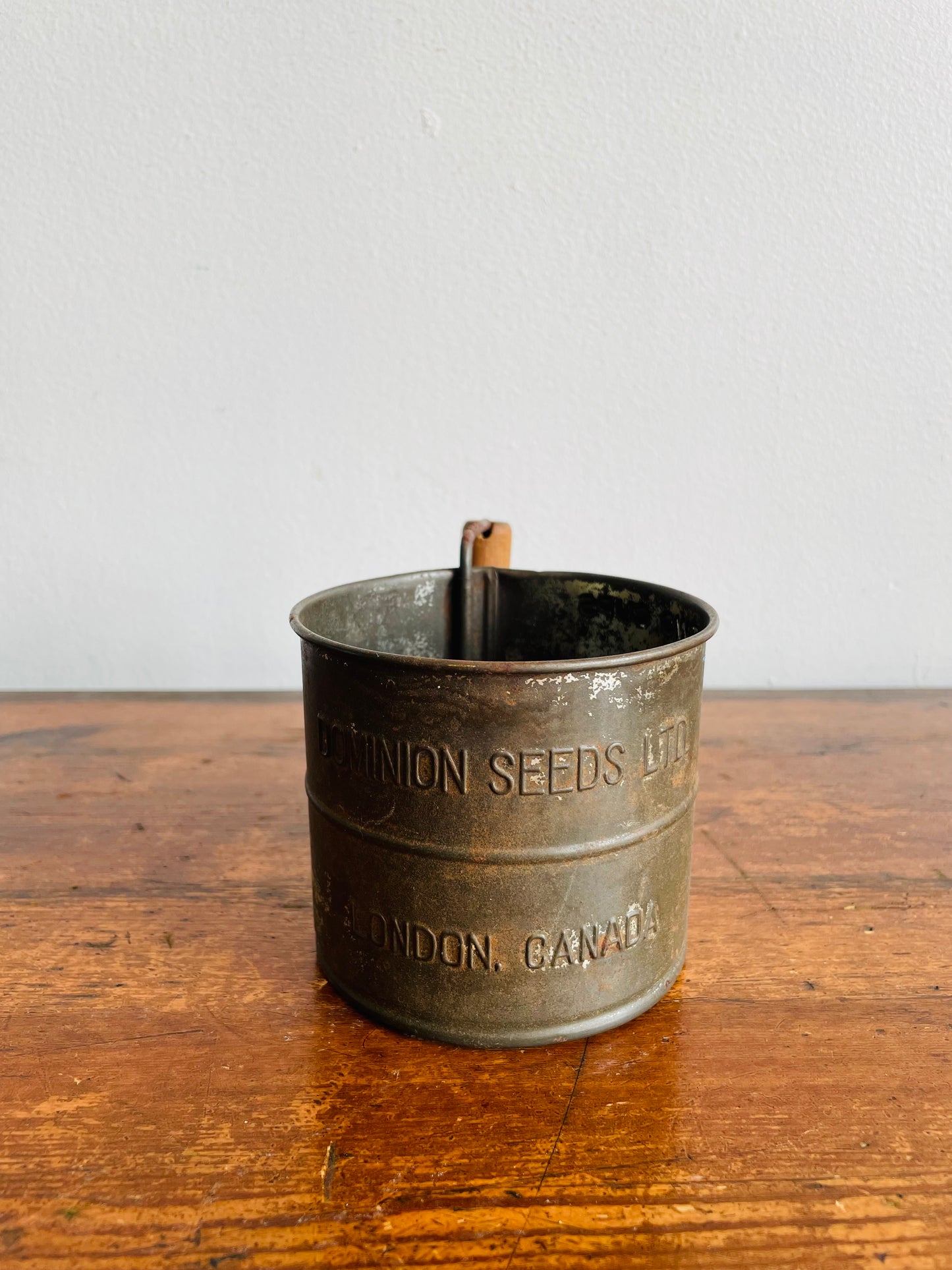 Dominion Seeds Ltd. London Canada 2 Cup Flour Sifter Cup with Wood Handle - Makes a Great Planter!