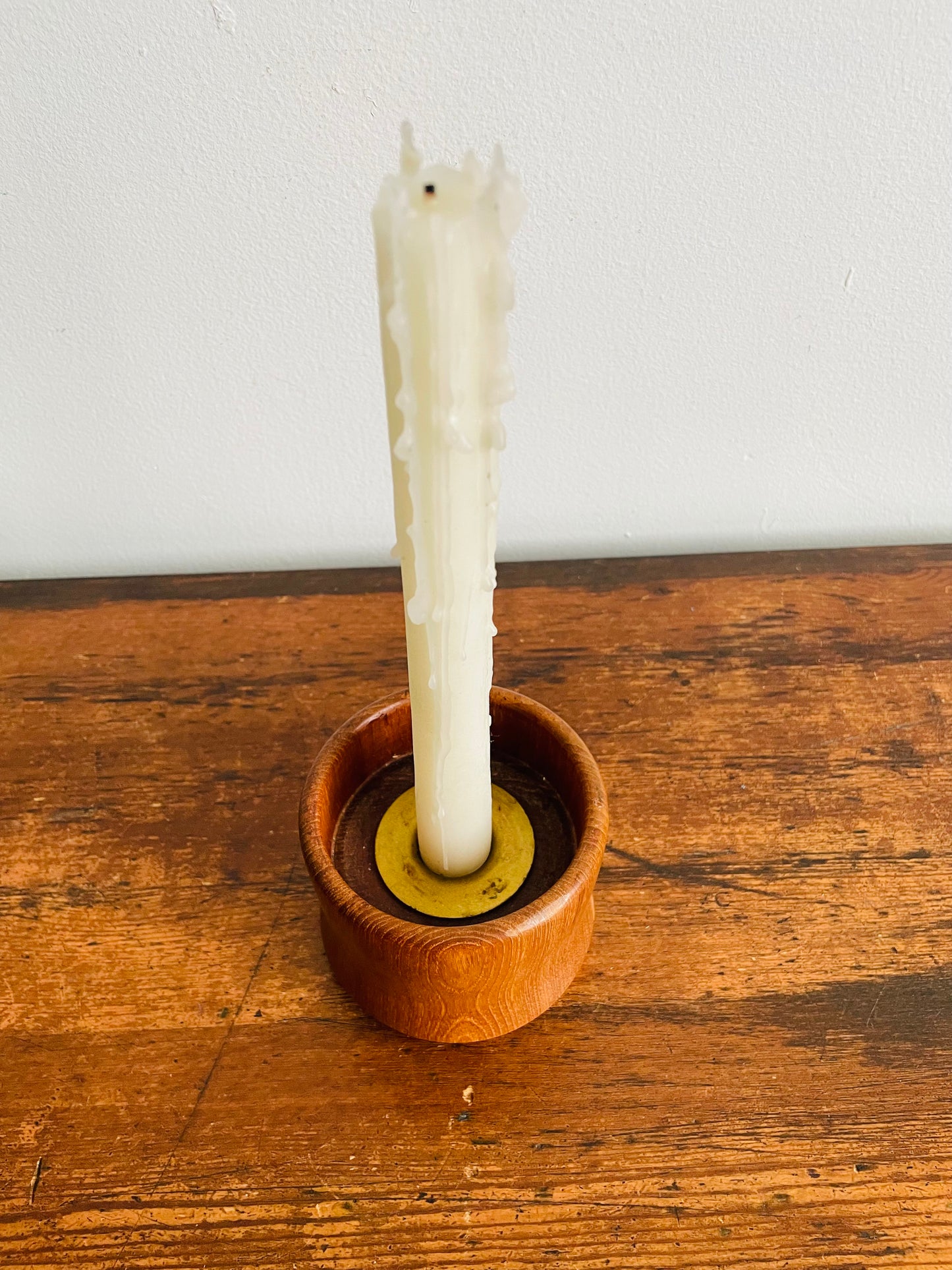 Mid-Century Modern Genuine Thai Teak by Giftcraft Wood & Brass Candle Holder