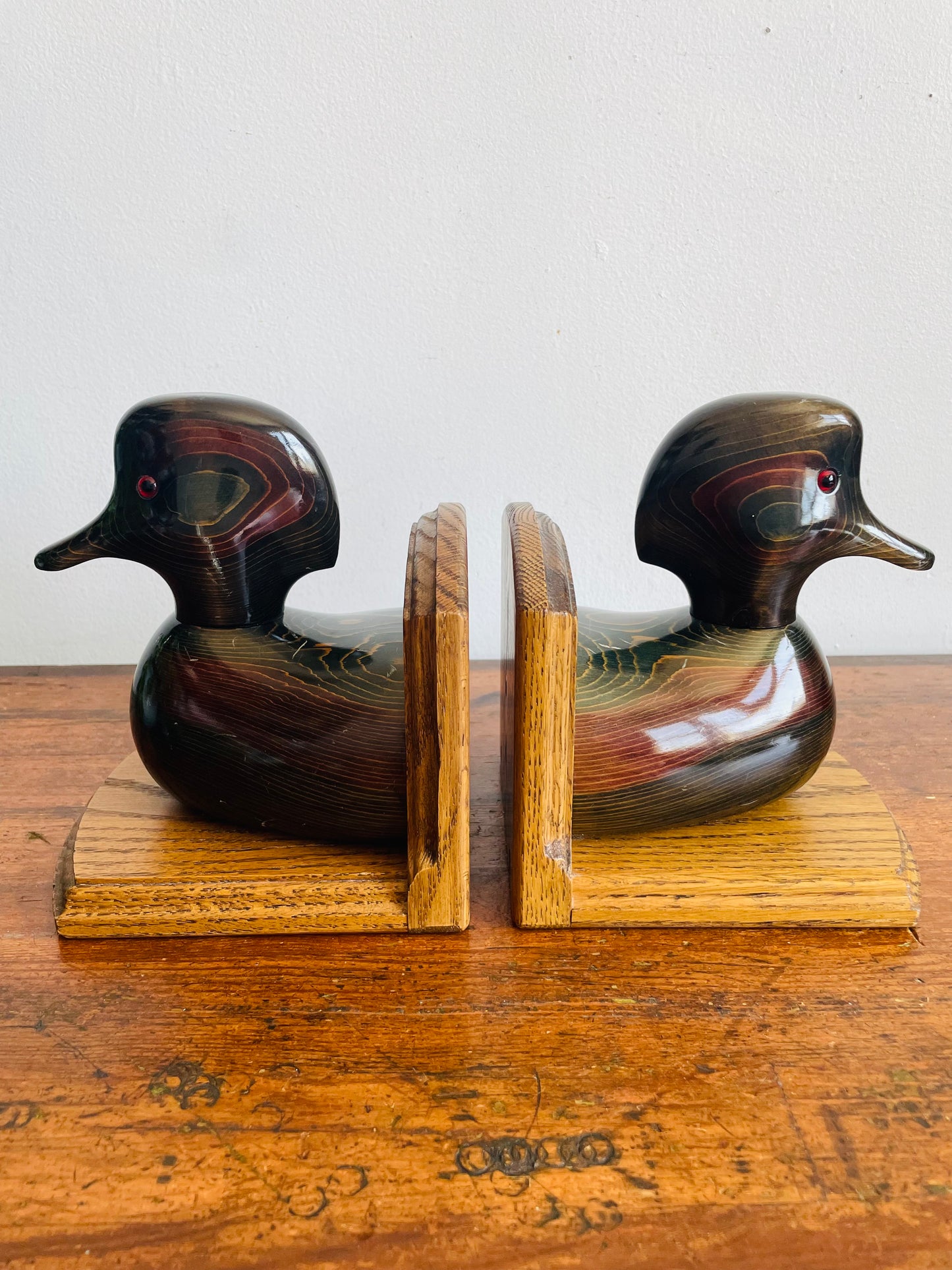Vintage Bundy & Company Wood Duck Decoy Bookends - Set of 2