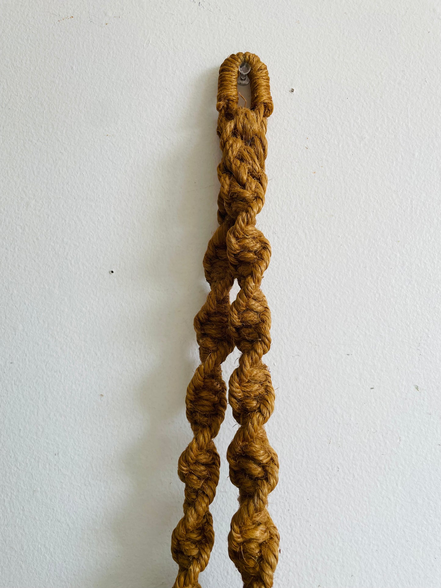 Vintage Handwoven Jute Rope Macrame Garland with Large Brass Jingle Bells - Wall Decor, Chime, Curtain Tieback, Etc.