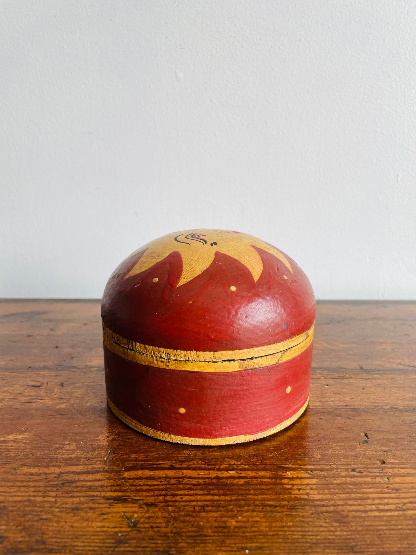 Round Wood Celestial Trinket Box with Sun Design