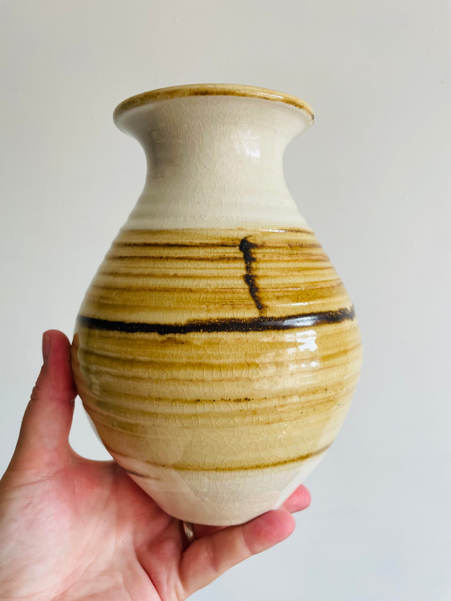 Studio Pottery Vase in Neutral Shades of Tan, Cream & Brown