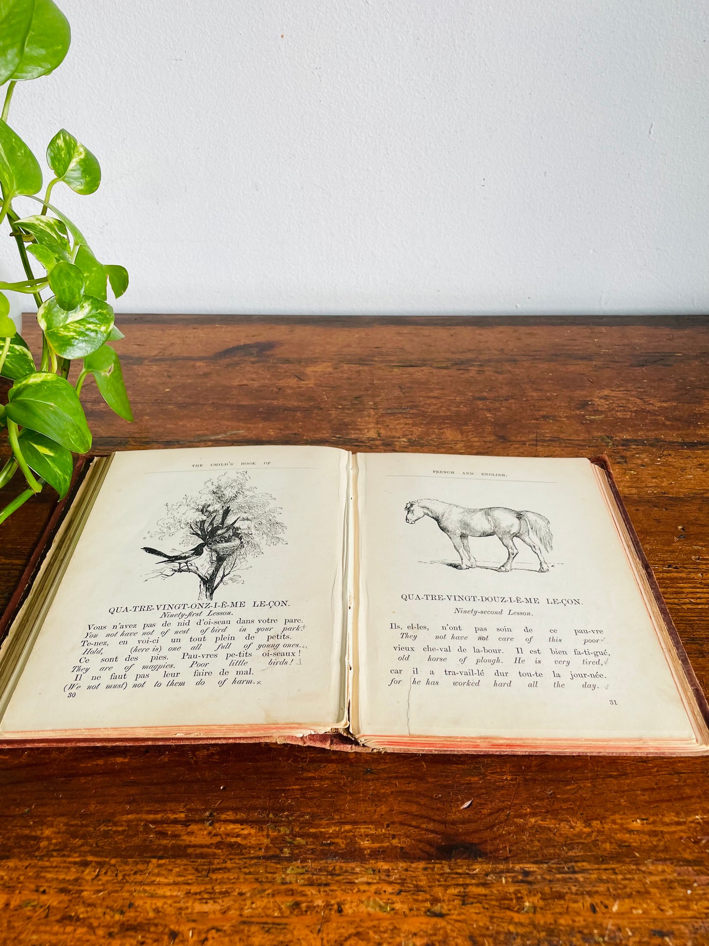 Vintage 1940s Child's Book of French & English Embossed Hardcover Book - Illustrated with 150 Engravings