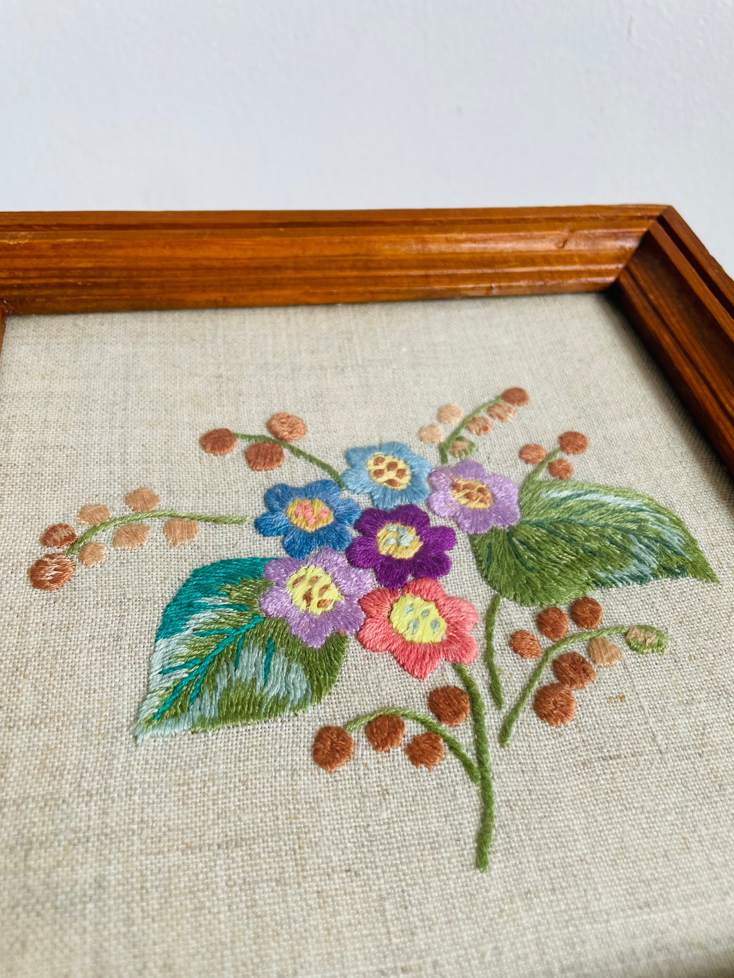 Vintage (Antique 1909?) Floral Needlepoint Embroidery Picture - Made by Julita in Lithuania