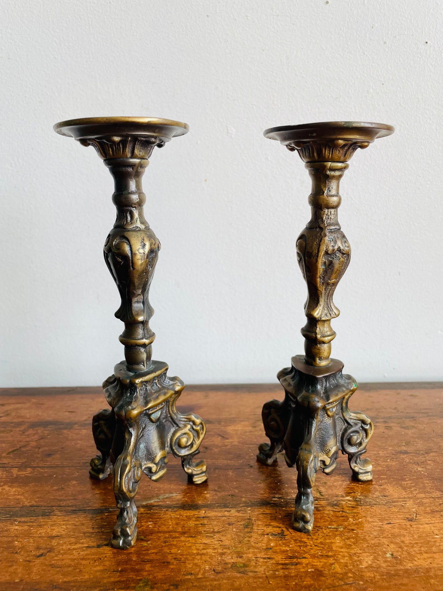 Vintage Heavy & Solid Brass Pricket Stick Candle Holders - Set of 2 - Can Unscrew & Take Apart