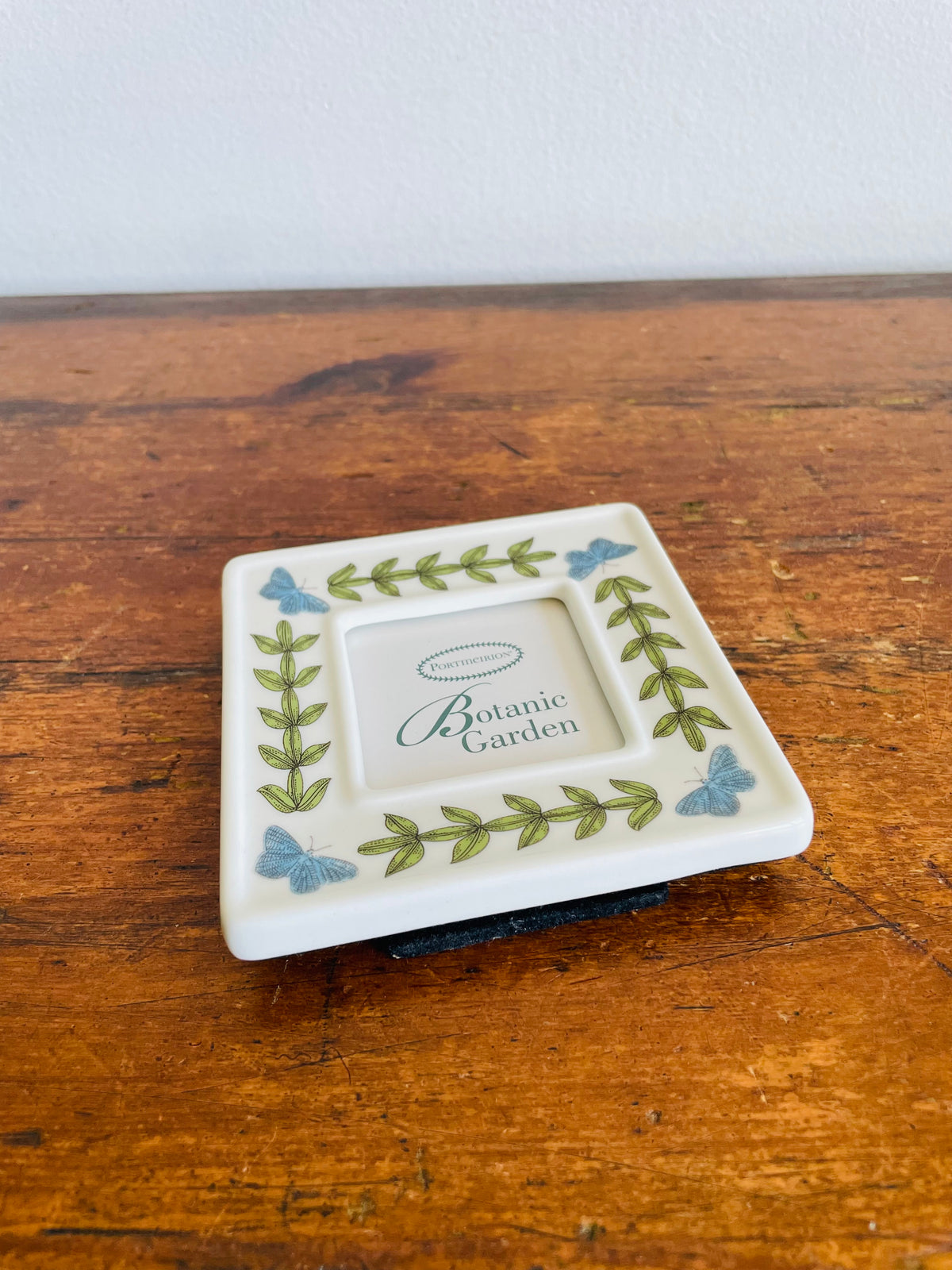 Vintage Portmeirion Botanic Garden Square Miniature Picture Frame with Easel Back & Butterfly & Leaf Design - 1.6" x 1.6"