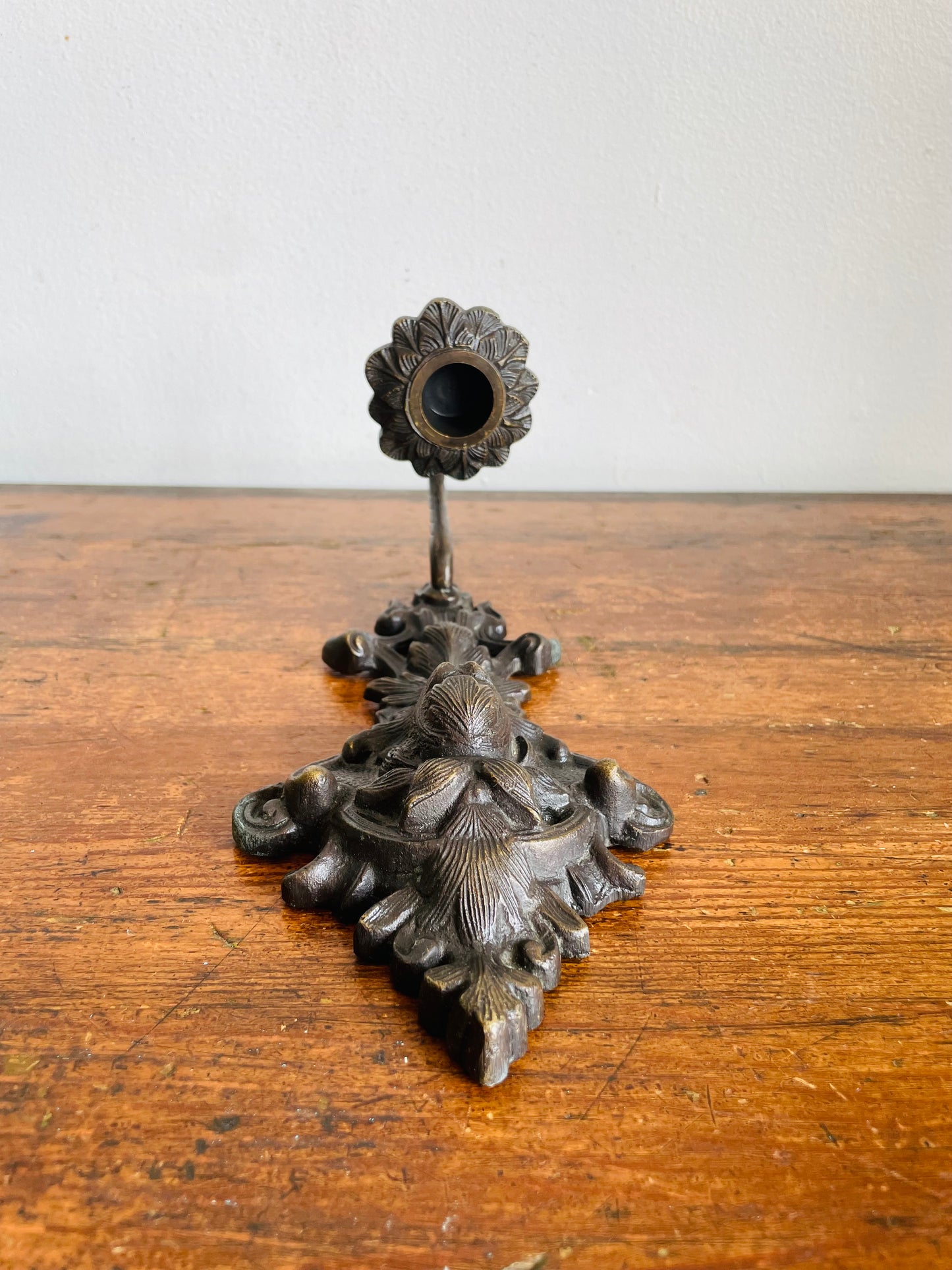 Vintage Ornate Cast Metal with Bronze Finish Wall Sconce Candle Holder