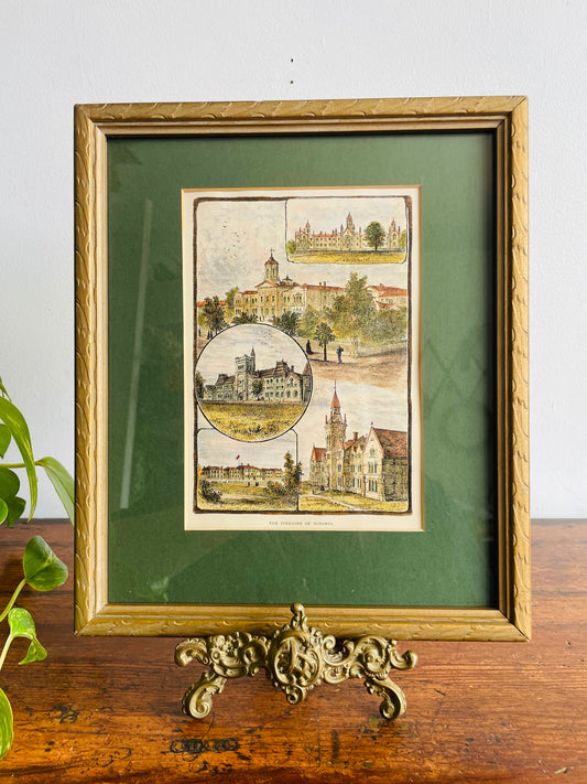 The Colleges of Toronto Etched Print Picture - Upper Canada College, Knox College, Trinity College, University, Normal School